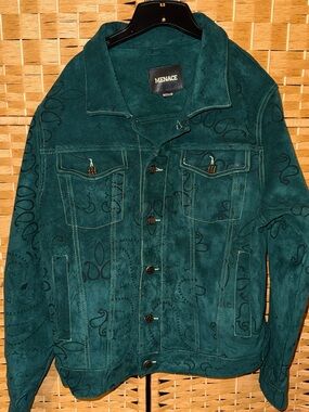 Menace LA Teal Suede Button-Front bomber Jacket